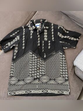 Vtg Makapuu Sportswear Mens Hawaiian Aztec Style Shirt L Print USA Cotton Blend